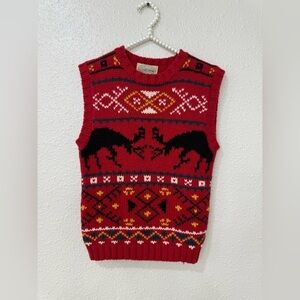 Vintage Knit Wool Vest, fighting elk deer design Size S